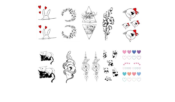 Freesiom Kit De 10 Tatouage Ephemere Femme Temporaire Serpent Main Triangle Chat Fleur Noir Lapin Coeur Panda Animaux Tatoo Etanche Waterproof Autocollant Amazon Fr Beaute Et Parfum