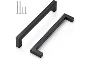 Probrico 10 PCS Black Square Bar Kitchen Cabinet Door Knob Stainless Steel Hole Spacing 192mm 7.5" Furniture Drawer Handle Cupboard Pull Bar Size 12mm*12mm