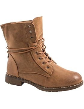 Elara Damen Stiefeletten | Bequeme Biker Boots | Lederoptik Schnürstiefeletten