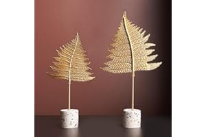 Marimor 2pcs Skulpturen Deko modern. Ornament mit Basis Stein Statue. Suklpturen Moderne kreative Heimdekoration goldene Ginkgo. Geschenke für Familie Büro Schlafzimmer Bücherregal Modell G