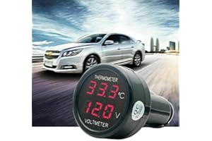 MACHSWON Voltmètre et thermomètre 2 en 1, DC 12 V 24 V LED allume-cigare double thermomètre numérique Voltmètre, affichage numérique Auto batterie tension jauge de température moniteur moniteur testeur mètre
