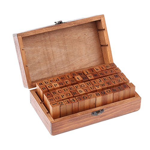 TRIXES Gummi-Stempel Set mit Holzgriffen mit 70 Buchstaben Stempeln Groß- und Kleinbuchstaben Alphabet Zahlen und Symbole