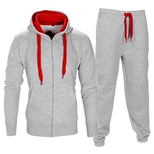 Preisvergleich Produktbild Star Trendz Kinder Unisex Essentials Kontrast Fußball Sportbekleidung Trainingsanzug Fitnessstudio Fleece Kapuzenpullis Jogginghose Jogginghose Gym Set (13, Grau / Rot)