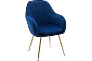 DS Furniture Velvet Tufted Vanity Chair, Armchair with Golden Metal Legs, Angled Back For Living Room Bedroom, Dining Room (Navy Blue)