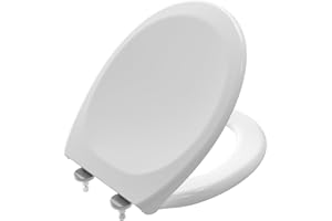 Anycee Abattant WC avec frein de chute, lunette de toilette en polypropylène solide, clipsable, montage facile avec gabarit, ergonomique, pour cuvette WC standard – Blanc