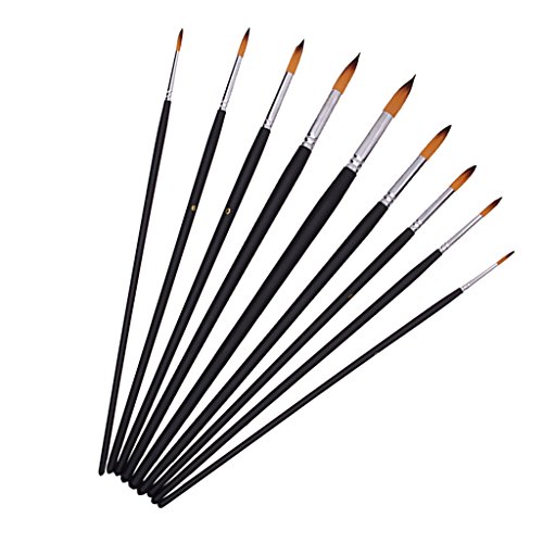 9 Stück Künstler malen mit dem Pinsel Set Runde Spitze Nylon Aquarell Acrylfarbe Haarbürsten - 9