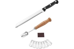 Pleafind Coltello pane e taglierino per pane, coltello da pane in acciaio inox, impugnatura ergonomica, taglierino per pane con 8 coltelli a lama di rasoio per incidere la pasta del pane fai-da-te