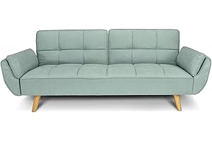 SAMIRA Divano Letto clic clac in Tessuto Verde Tiffany - Divano 3 posti mod. Ambra piede legno naturale