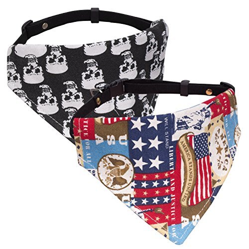 Preisvergleich Produktbild Pawaboo hundehalsband, [2Stück] Einstellbar Hunde Halsband Weihnachten hunde tuch halstuch lätzchen dreiecks für Katze, Hunde, Welpeln,, Schädel & Fahne US, S, Für 21,6cm-35,6cm