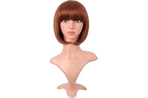 MapofBeauty 12 Pouces/30 cm Court Bob Droit Synthétique Flat Frange Heat Résistant Ordinaire Perruque (Ginger Orrange)