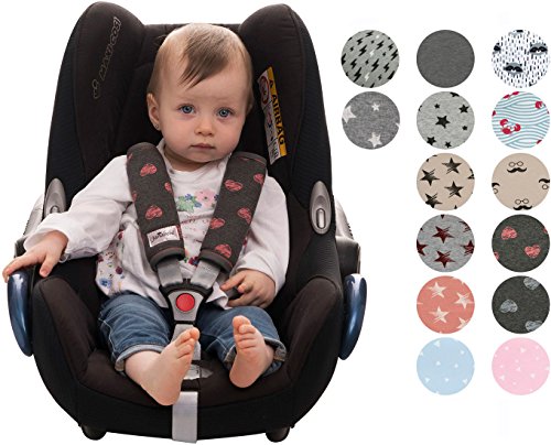 Gurtpolster Gurtpolster Set - universal für Babyschale, Buggy, Kinderwagen, Autositz (z.B. Maxi Cosi City SPS, Cabrio, Cybex Aton usw.)Janabebe® Fluor Heart