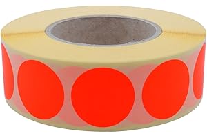 ‎TE-OFFICE TE-Office 1000 Stück Rolle 76mm Kern Thermotransfer Markierungsetiketten Haftetiketten 20mm rund in Leuchtfarbe rot