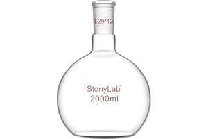 stonylab Glas 2000ml Einhals-Kochkolben mit Flachem Boden, Flat Bottom Boiling Flask Glaskolben mit 29/42 Standard-Außengelenk, 2000ml