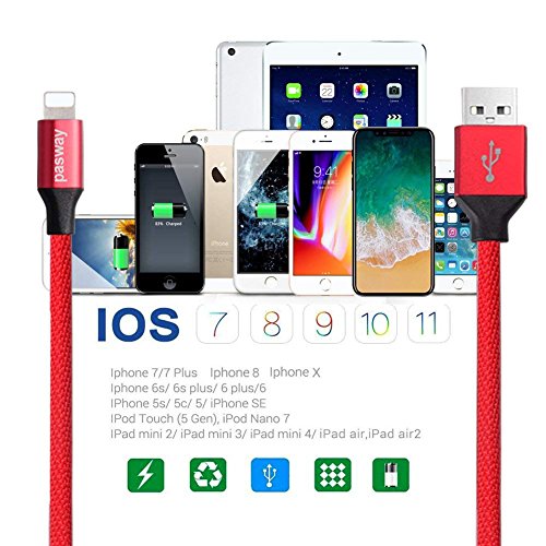 Pasway C  ble Phone   5 Pack  1M Nylon Tress   Chargeur iPhone   C  ble de Sync  2 1A C  ble Compatible avec iPhone XS Max XR X 8 8 Plus 7 7 Plus 6s 6s Plus 6 6 Plus  1 - 5 Couleurs 