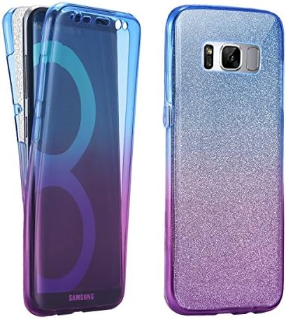 Galaxy S8 Case, Happy360 Shockproof TPU 360 Degree Protective Clear Crystal Rubber Soft Case Cover for Samsung Galaxy S8, Blue Purple &amp; Glitter Bling