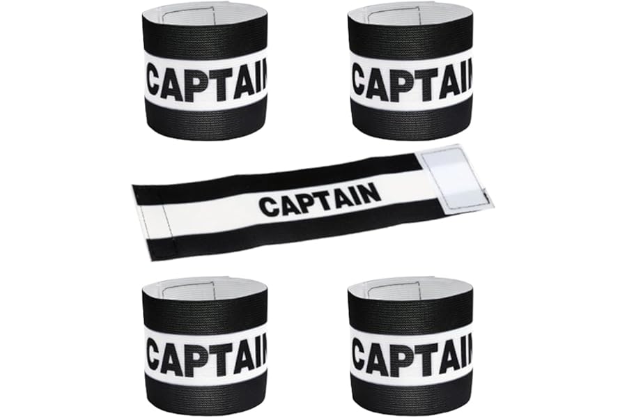 4pcs Captain Armbands Soccer, Adjustable Leader Football Arm Bands Breathable Soccer Captain Armband Sport Accessory for Football Rugby Basketball for Youth Adults Junior Boys Kids (Black)