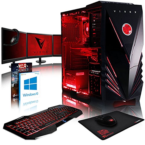 VIBOX Killstreak GLR7TX-320 Komplett-PC Paket Gaming PC - 4,0GHz AMD Ryzen 1800X 8-Core CPU, GTX 1080 Ti, leistungsfähig, Desktop Gamer Computer mit Spielgutschein, 3x Dreifach 22" Monitor, Gamer Tastatur & Mouse, Windows 10, Rot Innenbeleuchtung, lebenslange Garantie* (3,6GHz (4,0GHz Turbo) AMD Ryzen 7-1800X Octa 8-Core Prozessor CPU, Nvidia GeForce GTX 1080 Ti 11GB Grafikkarte, 32GB DDR4 2133MHz RAM, 120GB SSD, 2TB Festplatte, EVGA 750w Netzteil, F3 Rot Gehäuse, AM4 Mainboard)
