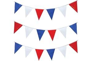 FANCYDRESSCOZ 10m Red White and Blue Bunting Garland Union Jack Banner Party Decorations D-Day Anniversary Patriotic Normandy 80th Anniversary Commemoration Outdoor Veterans tribute D-Day Memorial