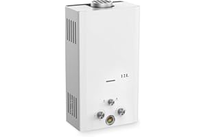 Xverycan Calentador de Agua Butano 12 LPM, 24 KW Termo de Gas GLP, Arranca con Solo 0,25 Bar de Baja Presión, Doble Encendido, Modo Estacional para Ahorrar Gas, para Hogar y Exterior