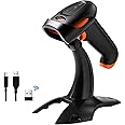 Tera 2D Bluetooth Wireless QR Barcode Scanner with Stand 3 in1 Bluetooth 2.4GHz Wireless and USB Wired Handheld Barcode Reader Image QR Bar Code Reader with Stand, HW0001,Orange
