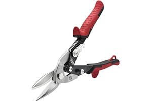 HOUSERAN Aviation Snips, 10 Inch Tin Snips, Straight Cut, Heavy Duty Sheet Metal Cutter with Safety Lock and Non-Slip Handle, CR-V Steel Sharp Teeth, Metal Shears Scissors for Cutting Metal Sheet
