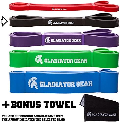 Pull Up Bands with BONUS Gym Towel &amp; E-Guide | SAVE 20% ON MULTIPACKS | For Pull Up Assist, Crossfit, Stretching &amp; Powerlifting Exercises | Premium Quality | Choose from 1 of 5 Resistance Bands | Heavy Duty &amp; Suitable For All Pull Up Bars | Improve Your Pull Up Strength Black for 25 to 65 Pounds of Resistance