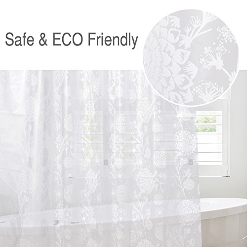 Duschvorhang Anti-Schimmel, Magiclux Tech Anti-Bakteriell Wasserabweisender Stoff PEVA 3D Halbtransparent mit 12 Duschvorhangringe für Badezimmer, 180 x 180cm (Löwenzahn) - 4