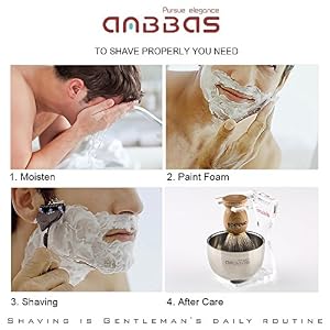 Shaving Set, Anbbas 3in1 Pure Badger Shaving Brush Natural Solid Wood Handle and Shaving Bowl 2 Layers Stainless Steel… - Image 7