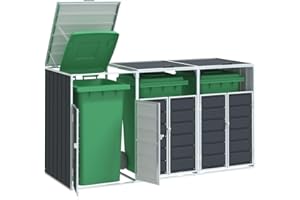 Festnight Copribidone, Copribidoni Spazzatura Esterno, Bidoni Differenziata Esterno, Copri Bidoni Spazzatura Esterno 3 Bidoni, in Acciaio Antracite 216x81x115 cm