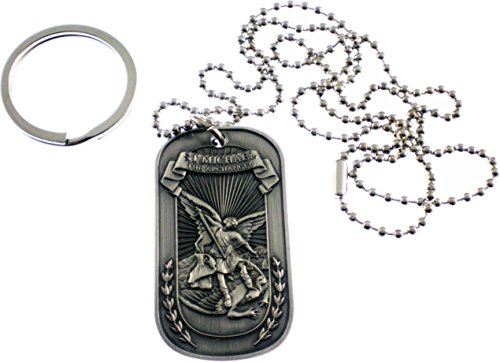 Christian-Christ-Religion-Jesus-St-Michael-Archangel-Double-Sided-Pewter-Logo-Symbols-All-Metal-Military-Dog-Tag-Luggage-Tag-Key-Chain-Metal-Chain-Necklace-by-EC