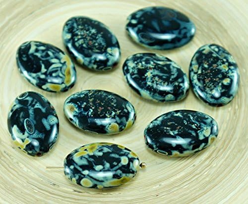 4pcs Large Picasso Black Opaque Czech Glass Flat Oval Beads 20mm x 14mm