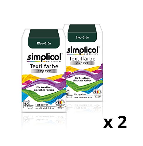 Simplicol Textilfarbe expert Für kreatives, einfaches Färben - 1743 - "Efeu-Grün" - Neu! - 2er-Pack