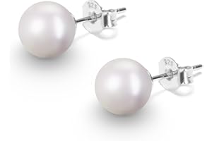 Gold Gala Pendientes de Perlas Blanca Plata de Ley 925 para Mujeres, Cierre Presión Hipoalergénicas