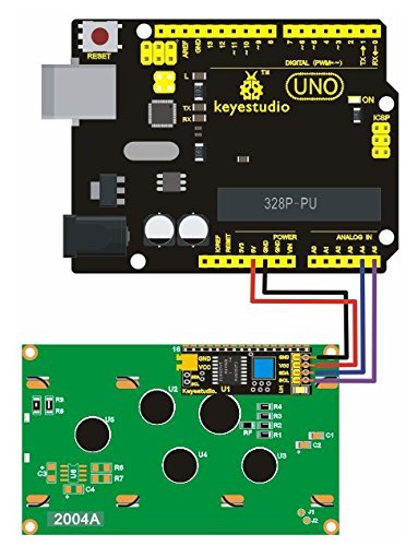 keyestudio LCD Kit I2C 2004 20 x 4 Pantalla LCD M  dulo Shield para Arduino UNO Mega 2560  Raspberry Pi Blanco Letras en Azul