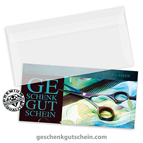 25 Stk. Geschenkgutscheine „DIN lang“ + 25 Stk. Kuverts für Friseure, Coiffeure, Haarstudios, Hairstylisten K9282