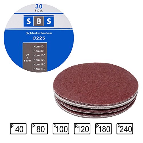 SBS® Schleifscheiben Klett-Schleifpapier Ø 225 mm 30 Stück Körnung je 5 x 40/60/80/120/180/240 - 3