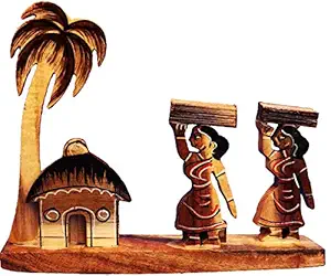 Bankura Traditional Art Center Wooden handicrafts Farmar Showpiece -Table Decoration and Wall Mounted Home Decor Toy for Kids 15 cm Length, Clear,1 Piec