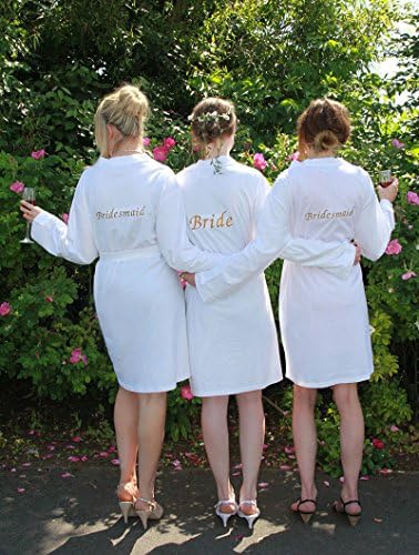 Embroidered Wedding Day White Jersey Dressing Gown - 100% Cotton (Small 8/10 - Embroidered on chest &amp; back)