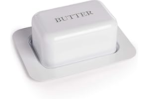 MAISON & WHITE Butter Dish with Lid | Vintage Design | Non Shatter | Enamel Butter Dish | Kitchen Storage | Traditional Styling | M&W (White, One Size)