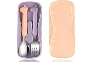 Tenedor Bebe, WitBicg Cubiertos Bebe, Cubiertos Infantiles Acero Inoxidable, Talheres Bebe Ayuda a Alimentar Al Bebé, Aumentar El Apetito, Aptas Para El Lavavajillas Con Maleta De Viaje - Jirafa (B)