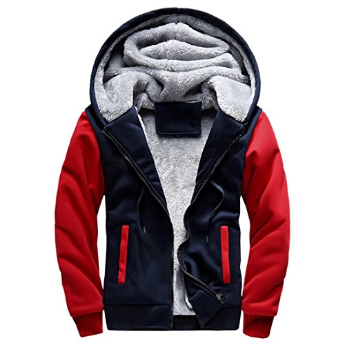 Preisvergleich Produktbild SANFASHION Herren Mantel Hoodie Pullover Winter Warm Fleece Reißverschluss Sweatshirt Jacke Outwear Mantel (Rot-W02, L)