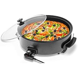 Bredeco BCPP 40-9 Poêle Électrique avec Couvercle Poele a Paella Electrique (Ø 40 cm, 1400 W, Hauteur Bord 9 cm, Revêtement en Téflon) Noire