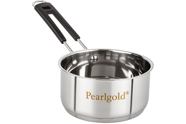 Premium Stainless Steel Tea Pan Saucepan Tapeli Patila Induction Friendly Heavy Duty Milk & Chai Boiling Pot Flat Base Multipurpose Steel Pan for Gas & Induction Stove (1, litres)