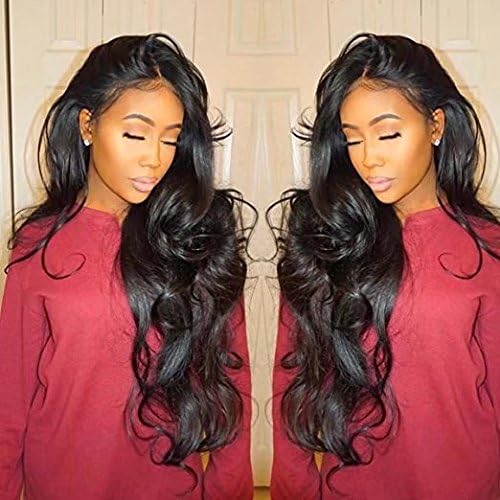 Long Lace Front Human Hair Wigs Brazilian Ombre Wigs Lace Front Human Hair Wigs Loose Body Wave 180% Density Lace Wigs with Baby Hair(24 inch,1B)