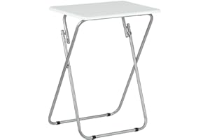Unibos Space Saving Folding Table Side Table Picnic Garden Patio BBQ Party Table Home Furniture Office Compact Desk Study Desk with Metal Legs (White)
