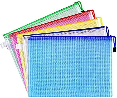 5 Pcs A4 Size Zipper File Bags Waterproof PVC Pouch Plastic Filing Bags Dustproof Document Bags Cosmestics Office Travel Accessories