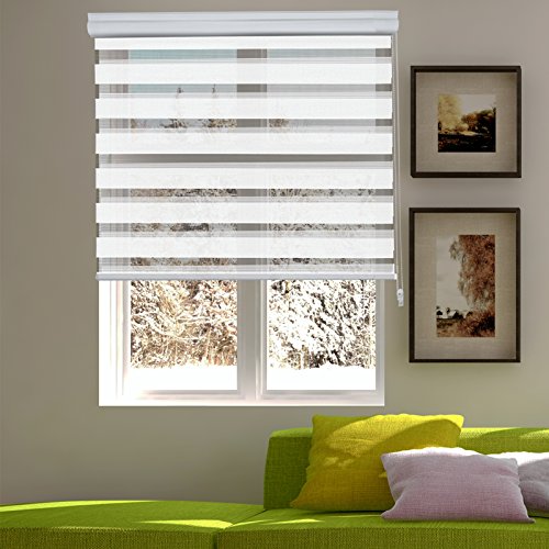Doppelrollo VarioLight mit Kassette | Duo-Rollo flexibel einstellbar – blickdicht oder transparent | Größe wählbar (90 cm Breite x 150 cm Länge) | Weiss - 5
