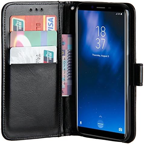 Raiphy Leather case for Homtom S8 ,Phone protective Leather Case with a card slot and Stand Function (Black)