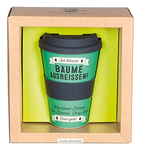 Grafik Werkstatt 60615 Bamboo-To-Go-Becher Ich könnte Bäume ausreissen !, Bambus, beige, 9 x 9.5 x 14 cm
