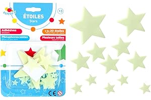 FLYPOP'S - Étoiles Phosphorescentes Adhésives - Accessoire Décoration - 031520 - Blanc - Plastique - Astronomie - Jouet Enfant - Cadeau - Espace - Nuit - Ciel Étoilé - À Partir de 3 Ans
